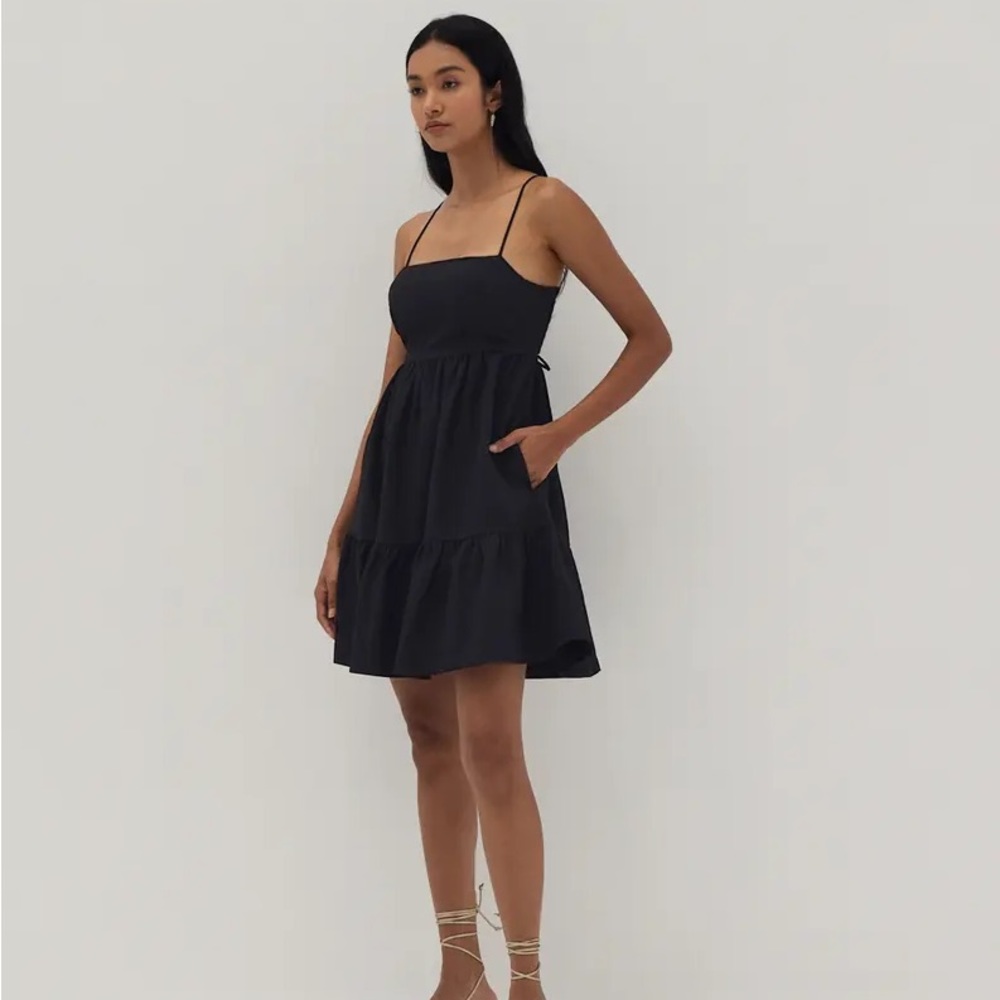 Padded Black cross back tie babydoll dress